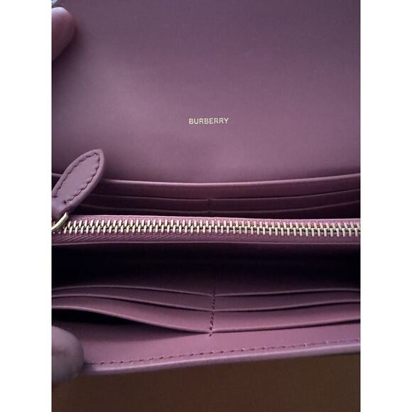 $630 BURBERRY HALTON RED LEATHER Mauve Pink CANVAS FLAP CONTINENTAL WALLET - Picture 7 of 8